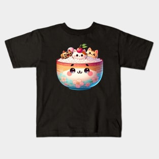 Kawaii Kitty Rice Bowl Kids T-Shirt